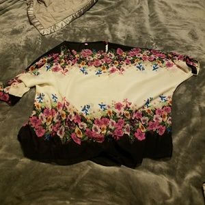Sheer black, cream & floral top